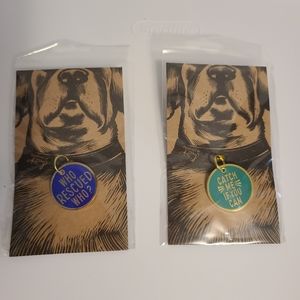 🐕 "Who Rescued Who" and "Catch Me If You Can" Enamel Dog Tag Charm Set of 2
